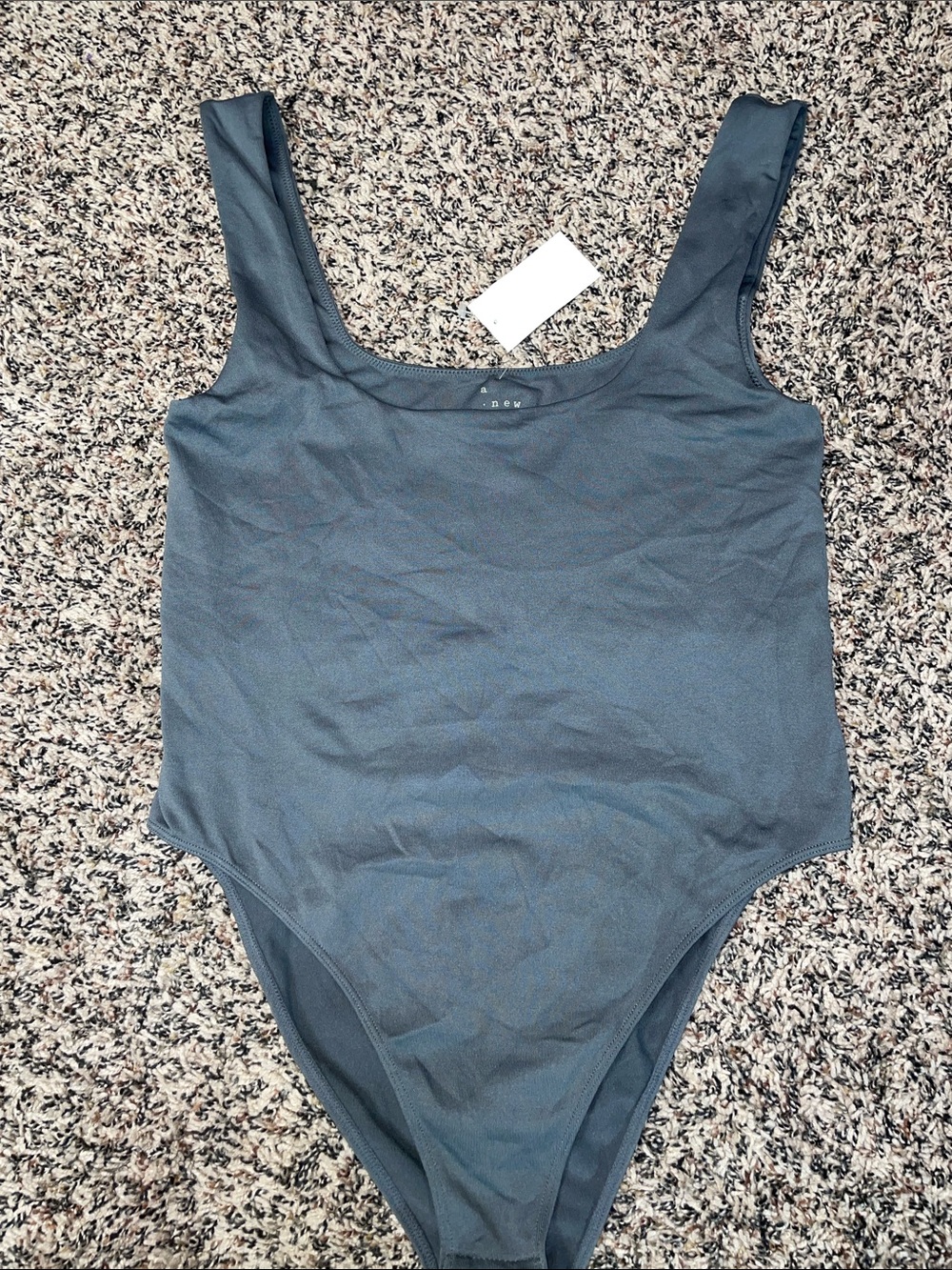 A New Day Square Neck Cheeky Seamless Gray Bodysuit Woman’s M NWOT